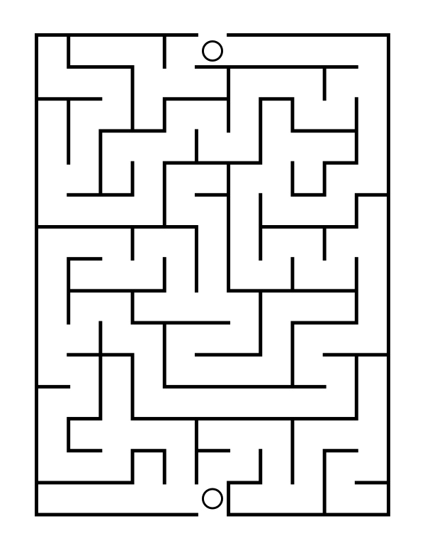 easy maze, 165 squares with one route from the opening at the top to the opening at the bottom