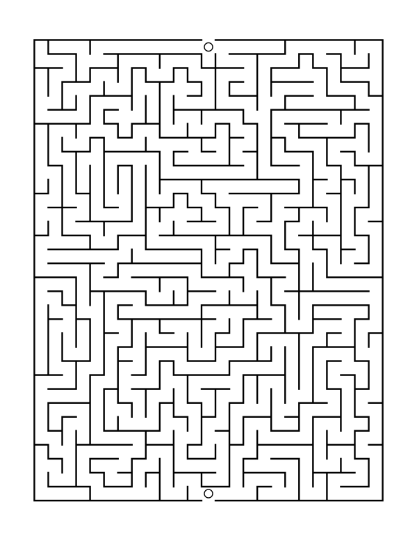 hard maze, 825 squares with one route from the opening at the top to the opening at the bottom