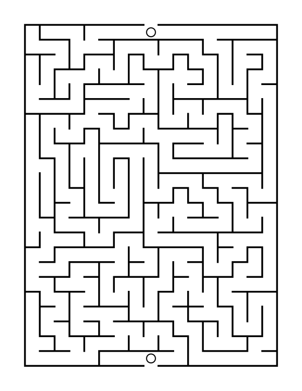 medium maze, 391 squares with one route from the opening at the top to the opening at the bottom