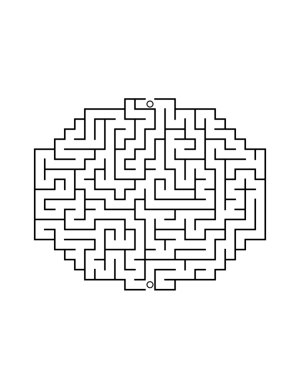 pumpkin shaped maze, 345 squares with one route from the opening at the top to the opening at the bottom