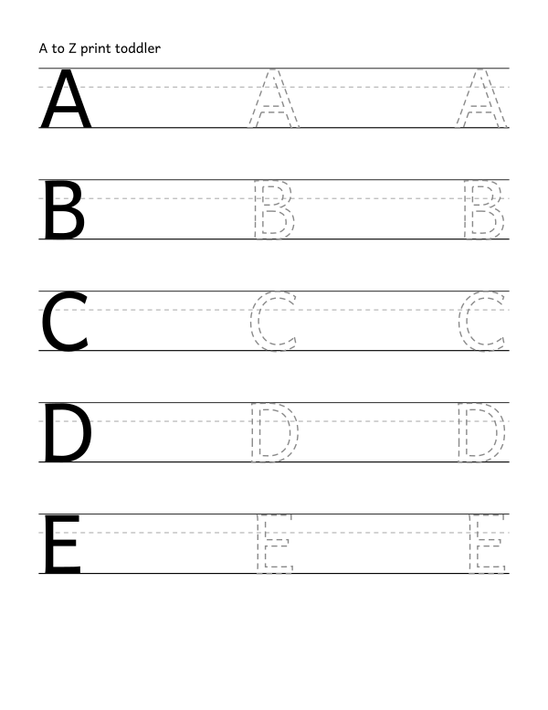 print handwriting tracing worksheet, the 26 capital letters, dashed guide letters, 0.92 inch line height
